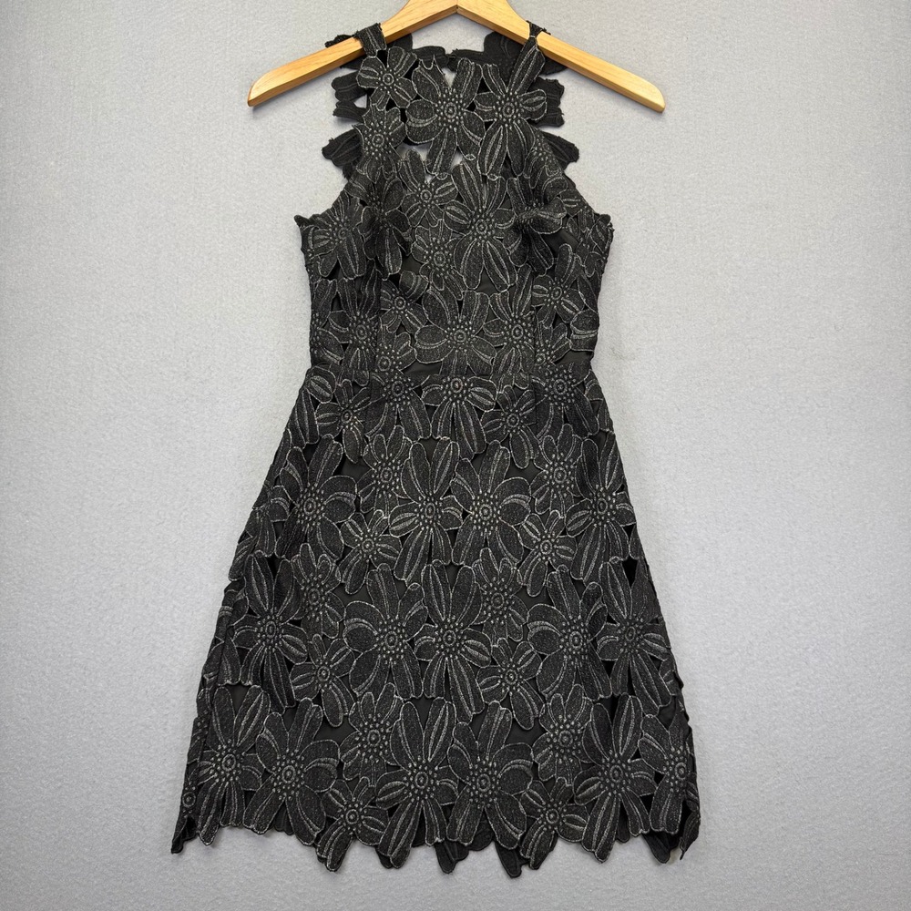 Saylor x Free People Jessa Foil Lace Halter Mini Dress Black Metallic XS NWT